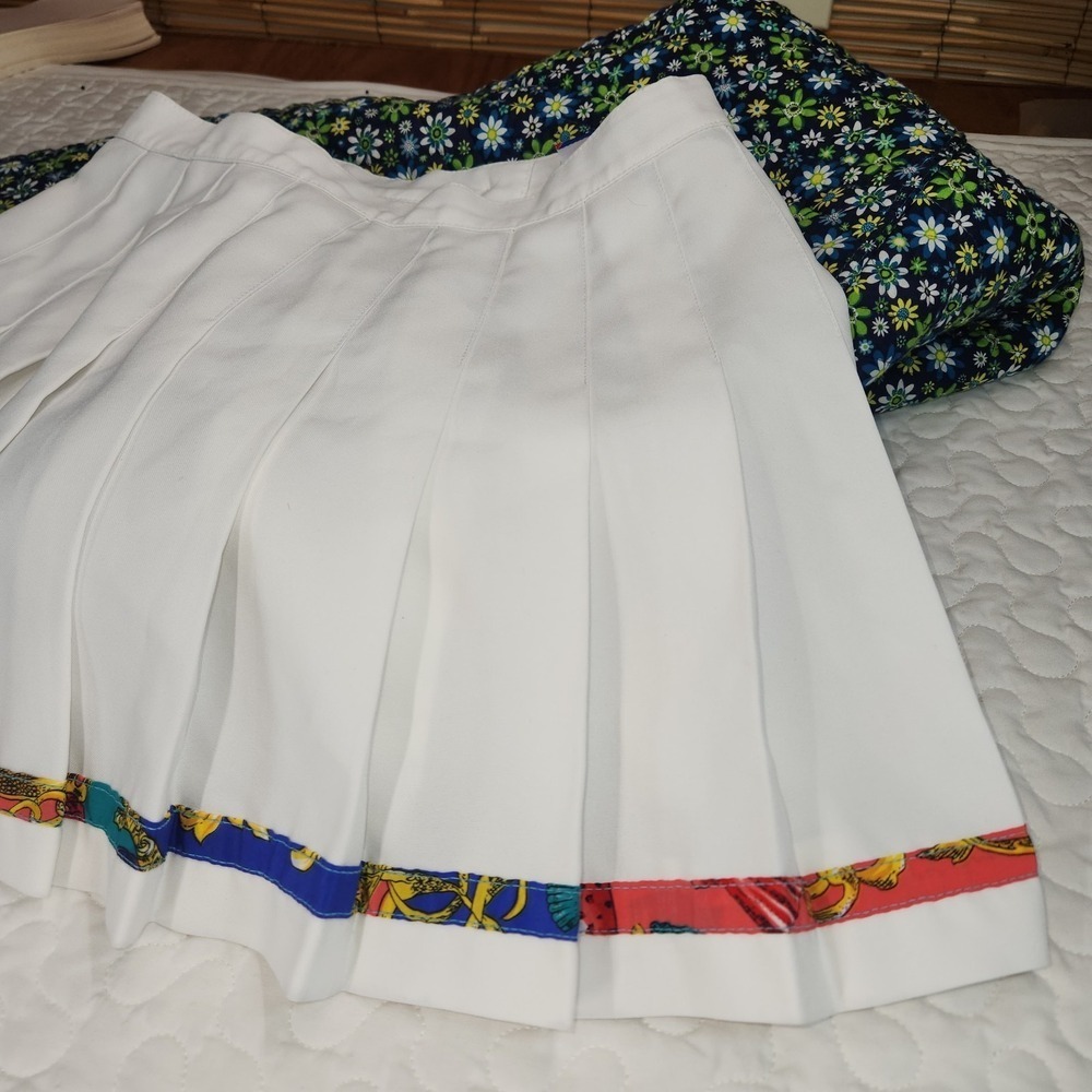 PLEATED Vintage TAIL Tennis Pickleball Skirt WHITE Multi Ribbon Prep 10 waist 28